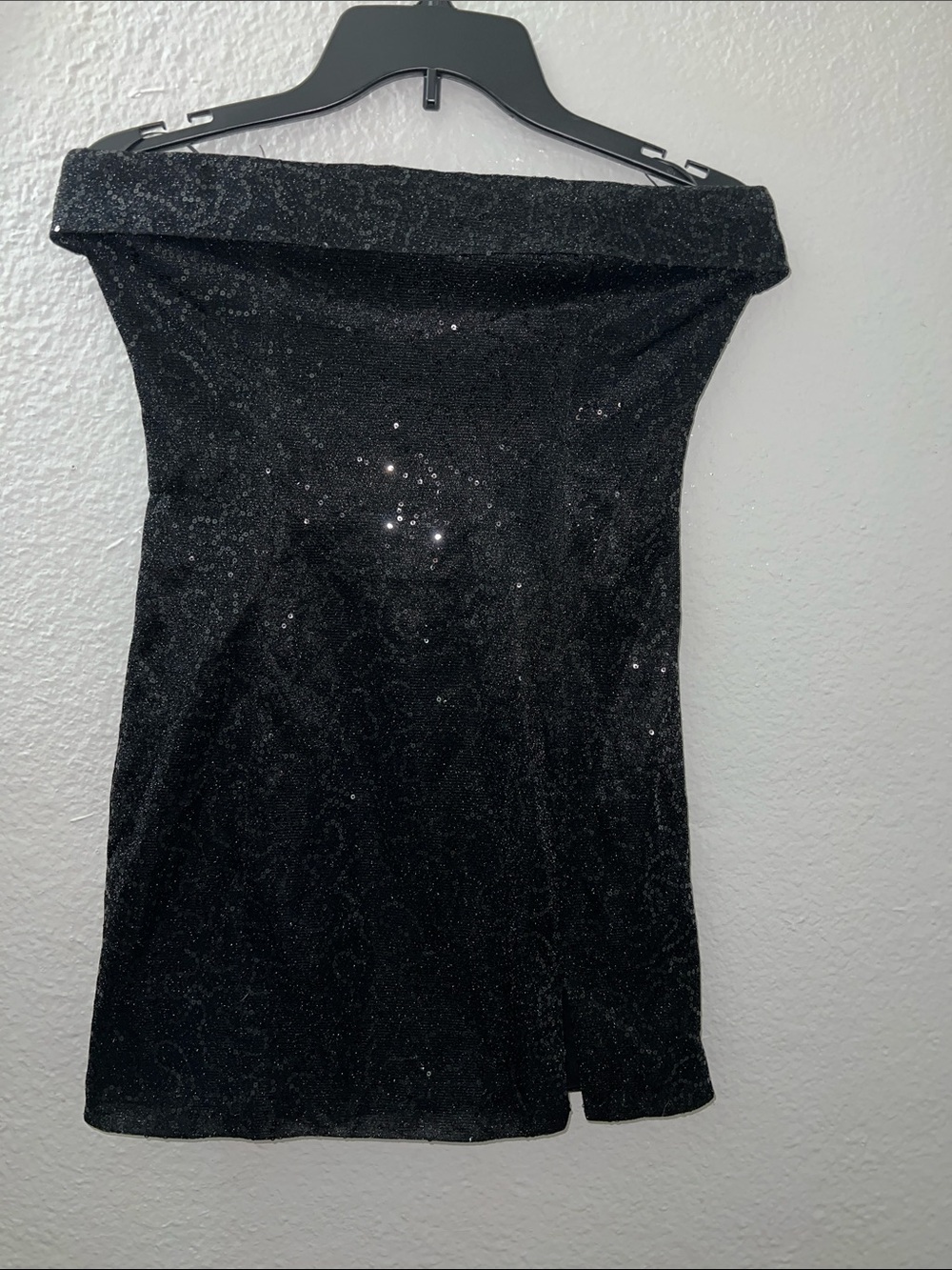 Altar'd State Black Sequin Off-Shoulder Mini Dress